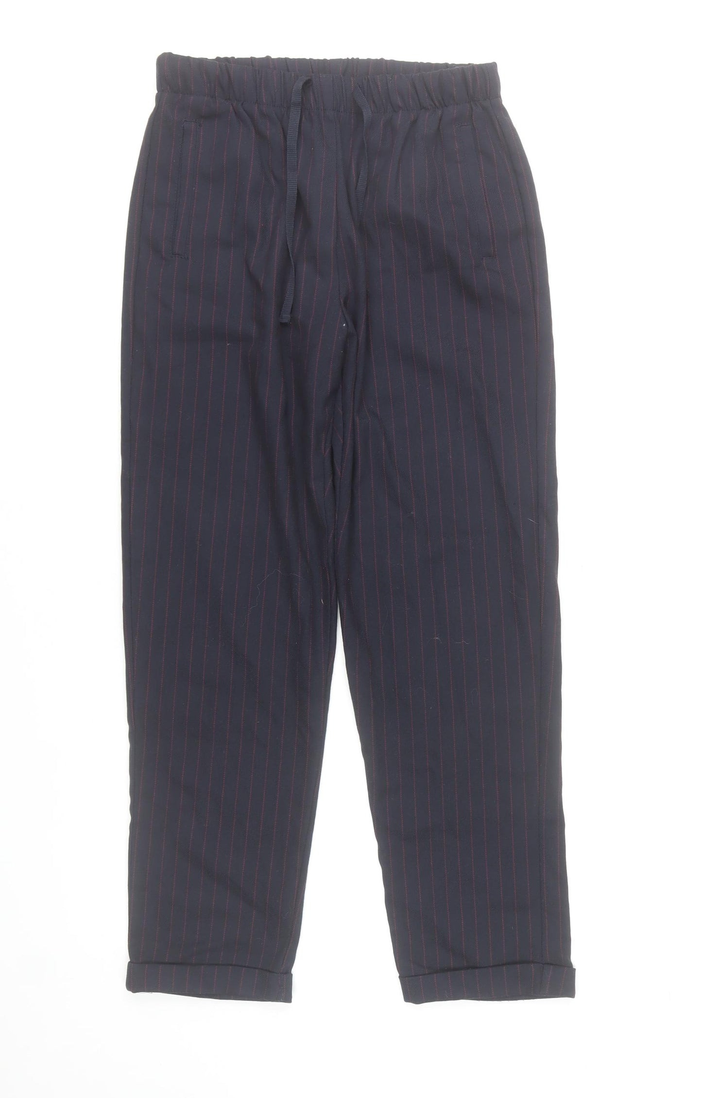 Bershka Girls Black Pinstripe Chino Trousers Size L Elastic Waist