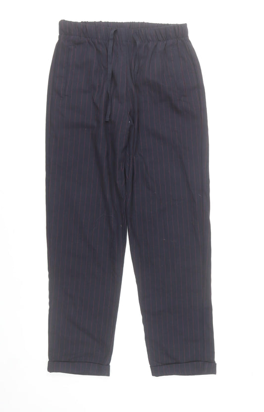 Bershka Girls Black Pinstripe Chino Trousers Size L Elastic Waist