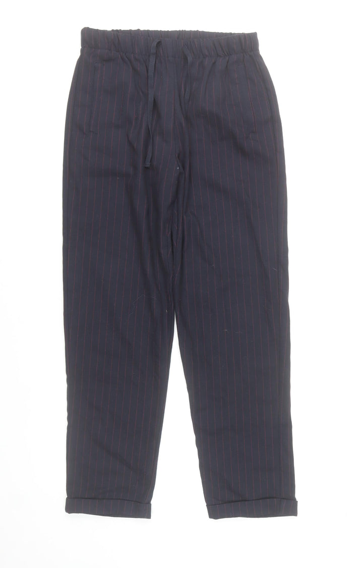 Bershka Girls Black Pinstripe Chino Trousers Size L Elastic Waist