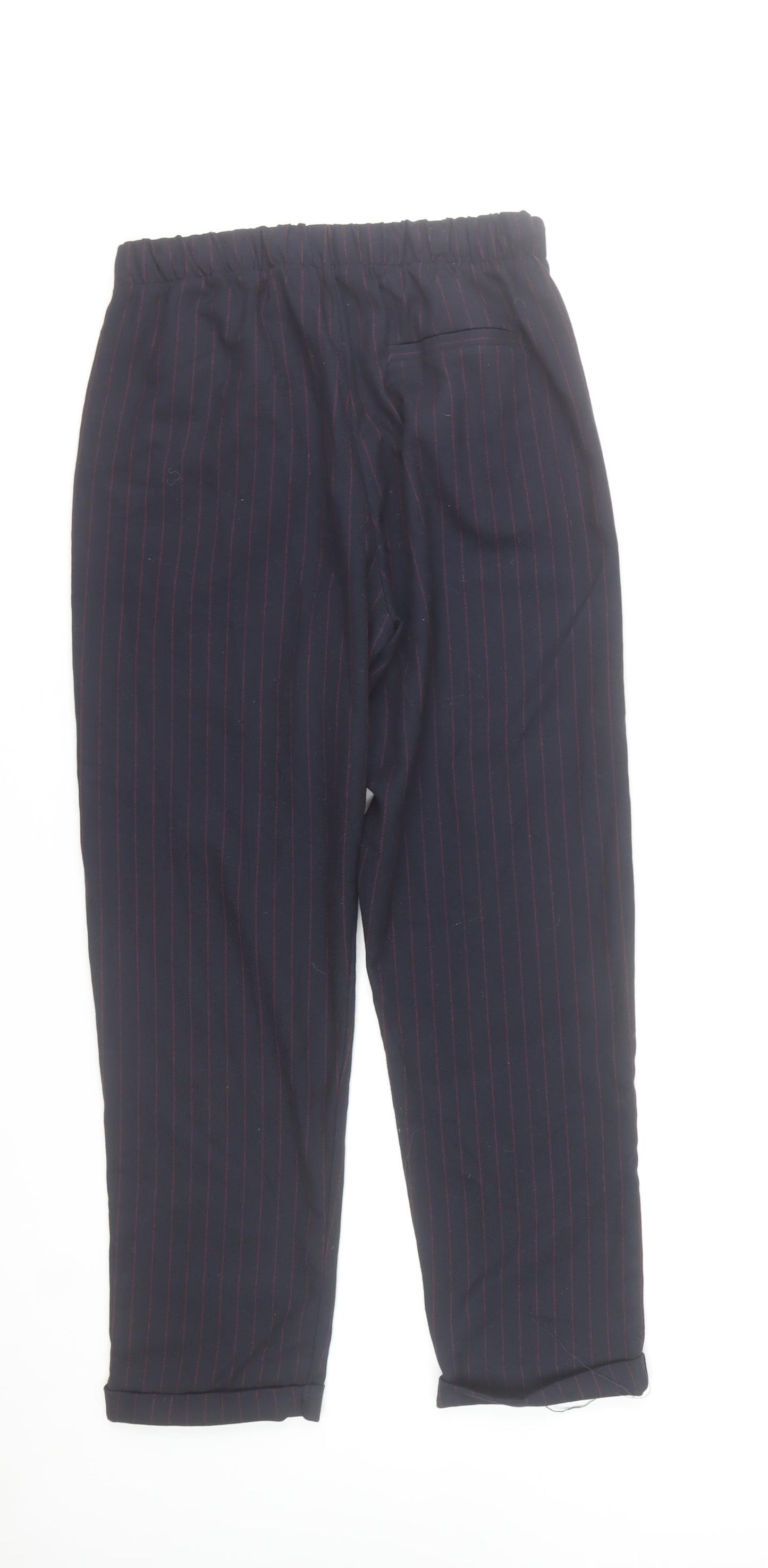 Bershka Girls Black Pinstripe Chino Trousers Size L Elastic Waist