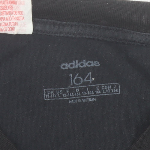 Adidas Boys Black 164 Regular Fit Crew Neck Short Sleeve T-Shirt