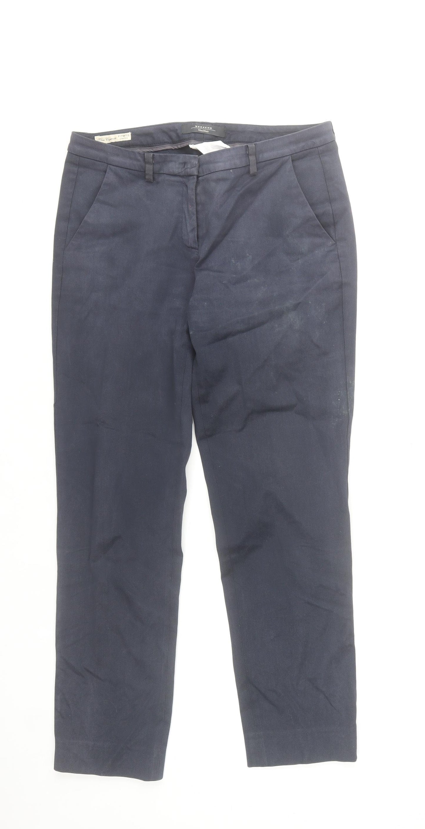 MaxMara Weekend Women Blue Chino Trousers Size 12 Cotton Blend Regular Fit