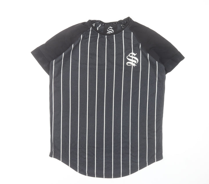 Sinners Attire Men's Black Pinstripe Crew Neck Short Sleeve T-Shirt Size S