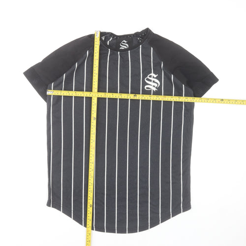 Sinners Attire Men's Black Pinstripe Crew Neck Short Sleeve T-Shirt Size S