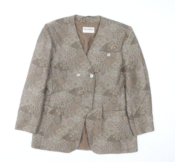 Windsmoor Womens Brown Wool Blend Geometric Blazer Size 12