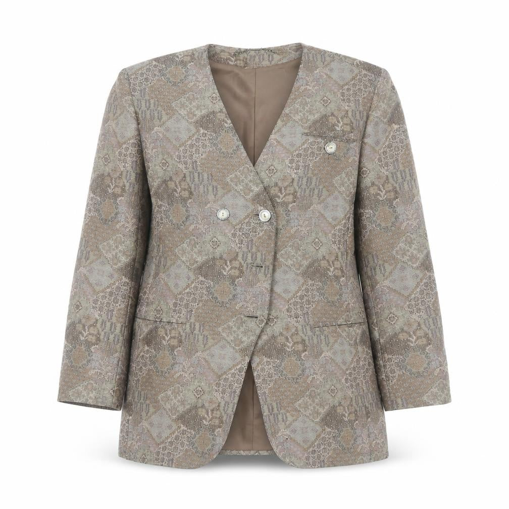 Front view of Windsmoor women’s brown wool blend geometric blazer, size UK 12