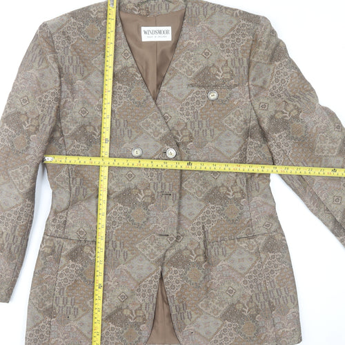 Windsmoor Womens Brown Wool Blend Geometric Blazer Size 12
