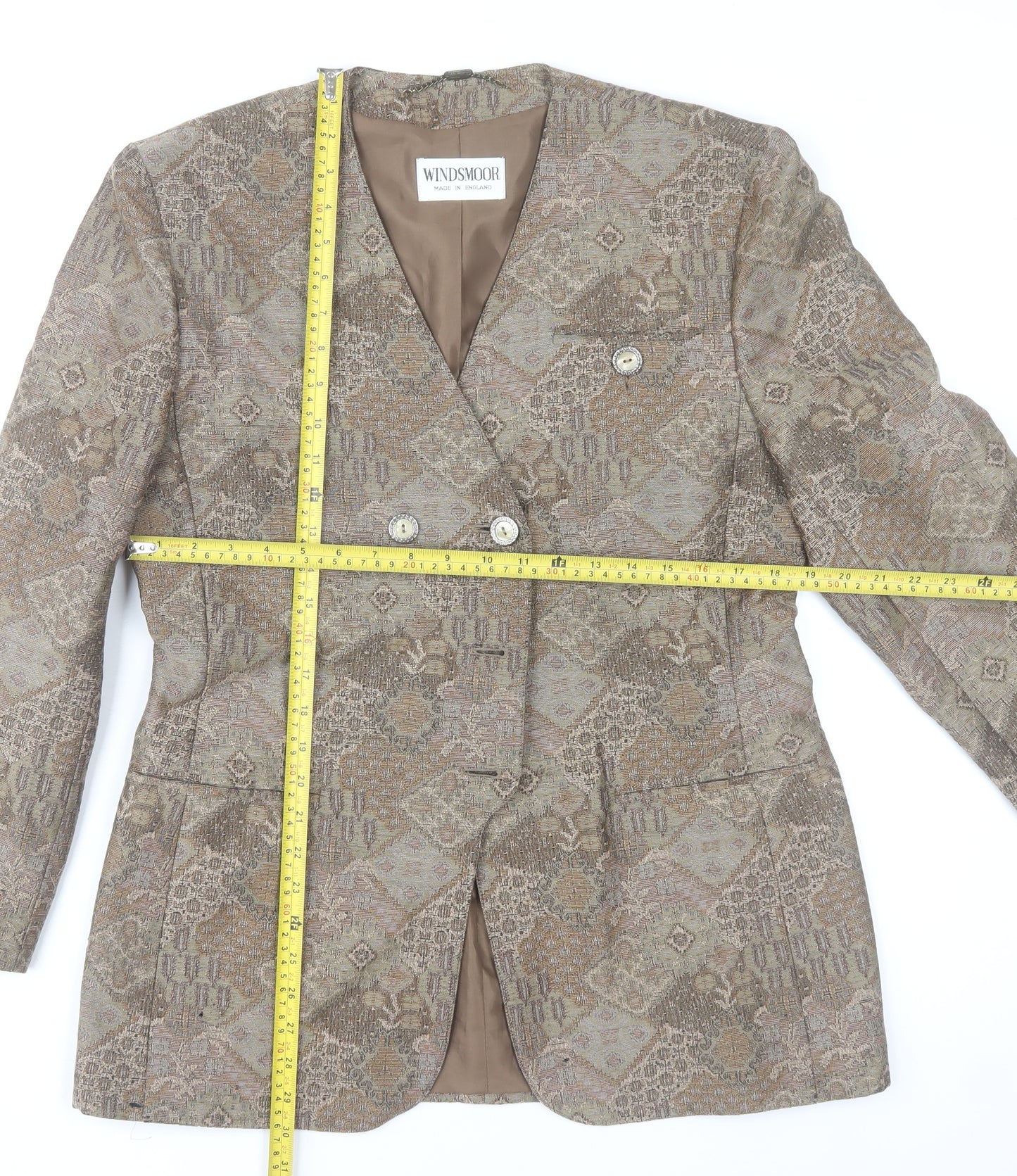 Windsmoor Womens Brown Wool Blend Geometric Blazer Size 12
