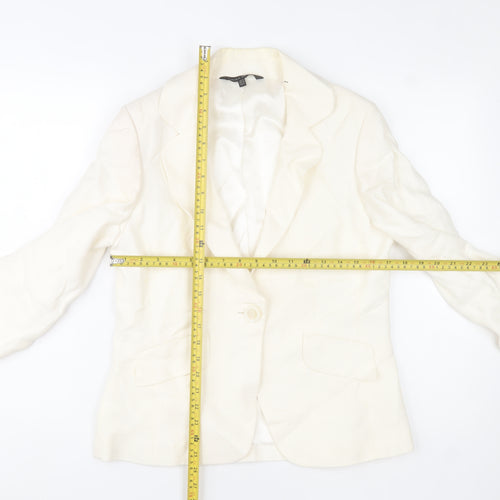 Laura Ashley Women's Ivory Linen Blazer UK 12 Lined Single-Breasted Jacket