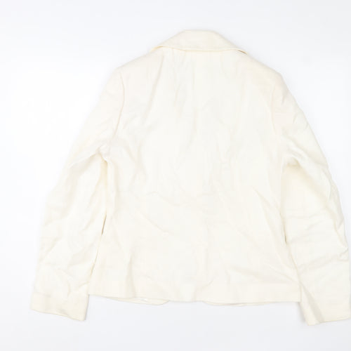 Laura Ashley Women's Ivory Linen Blazer UK 12 Lined Single-Breasted Jacket
