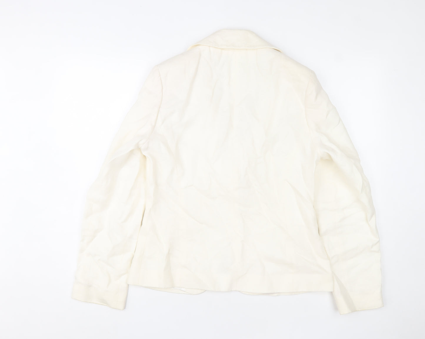 Laura Ashley Women's Ivory Linen Blazer UK 12 Lined Single-Breasted Jacket