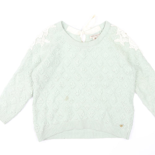 Teenie Weenie Girls Mint Green Lace Shoulder Jumper FM Cotton Blend
