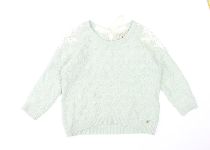Teenie Weenie Girls Mint Green Lace Shoulder Jumper FM Cotton Blend