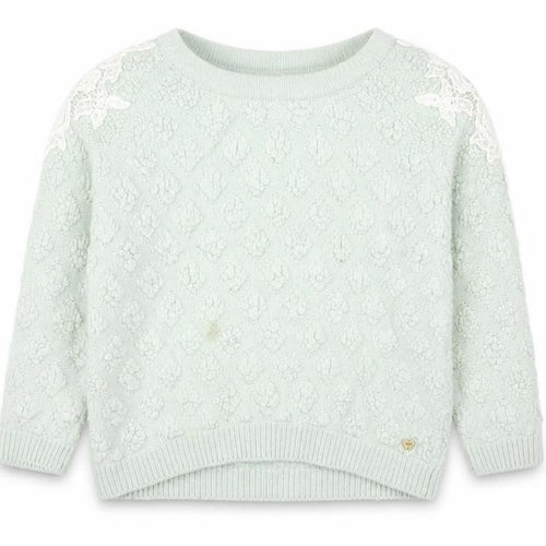Teenie Weenie Girls Mint Green Lace Shoulder Jumper FM Cotton Blend
