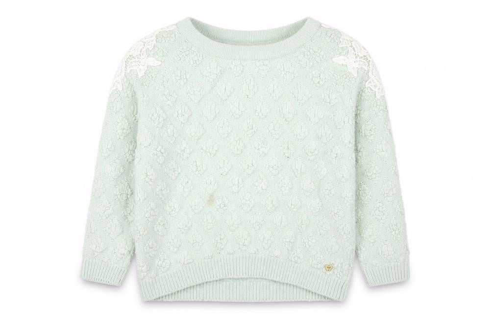 Teenie Weenie Girls Mint Green Lace Shoulder Jumper FM Cotton Blend
