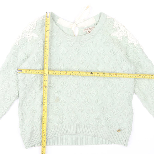 Teenie Weenie Girls Mint Green Lace Shoulder Jumper FM Cotton Blend