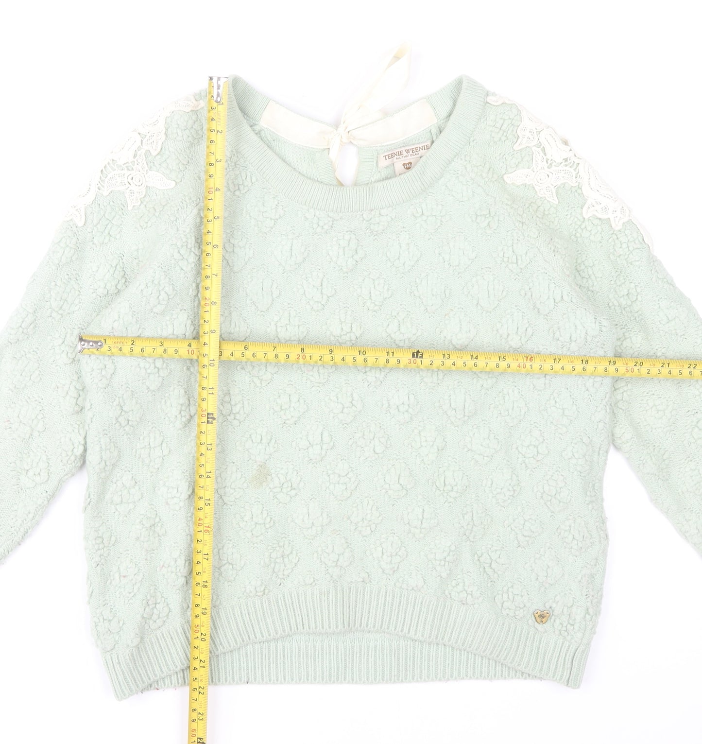 Teenie Weenie Girls Mint Green Lace Shoulder Jumper FM Cotton Blend