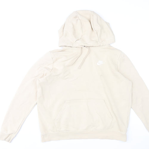 Nike Women’s Beige Pullover Hoodie L Cotton Blend Logo Casual