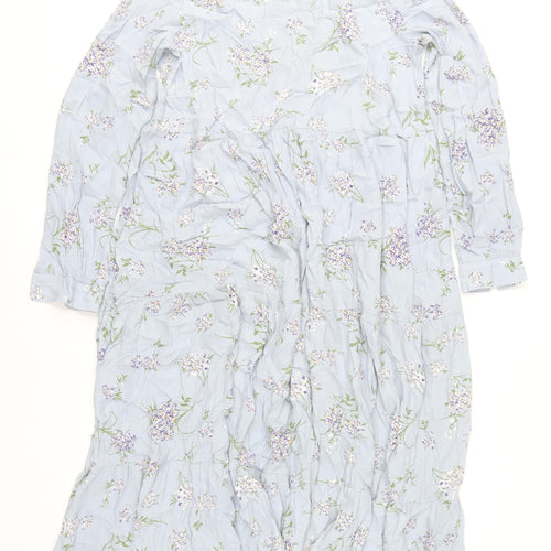 Pieces Womens Blue Floral Midi A-Line Dress Size M