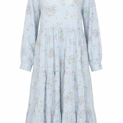 Pieces Womens Blue Floral Midi A-Line Dress Size M