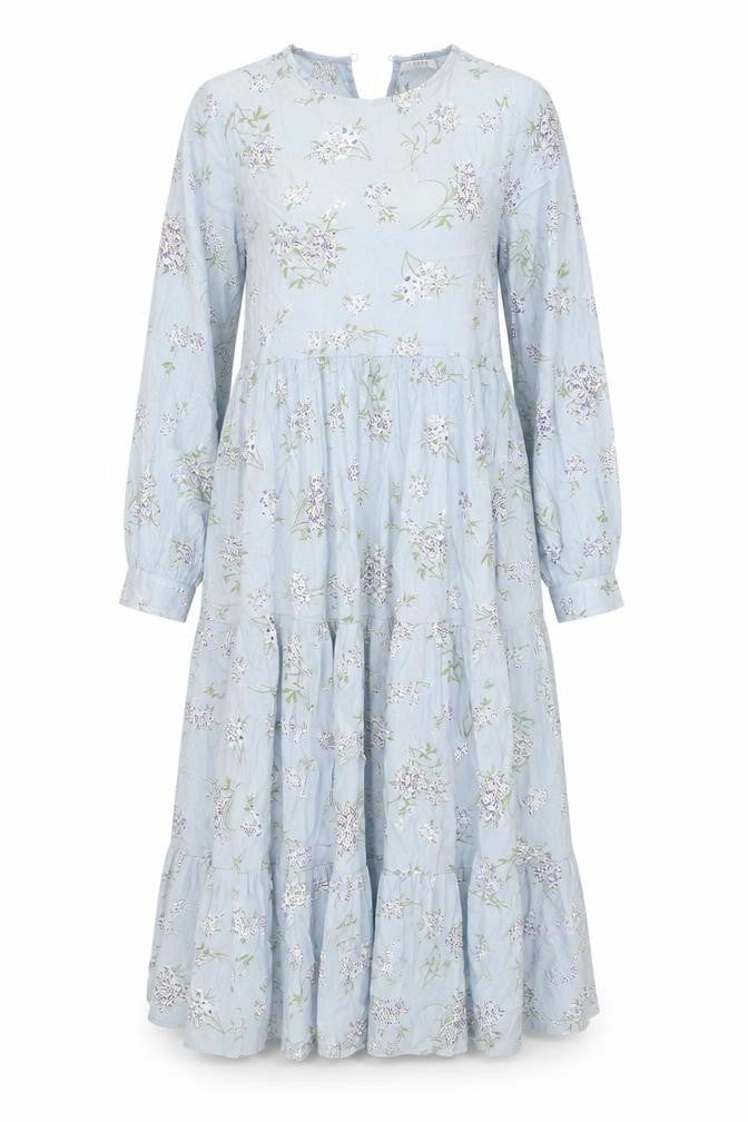 Pieces Womens Blue Floral Midi A-Line Dress Size M