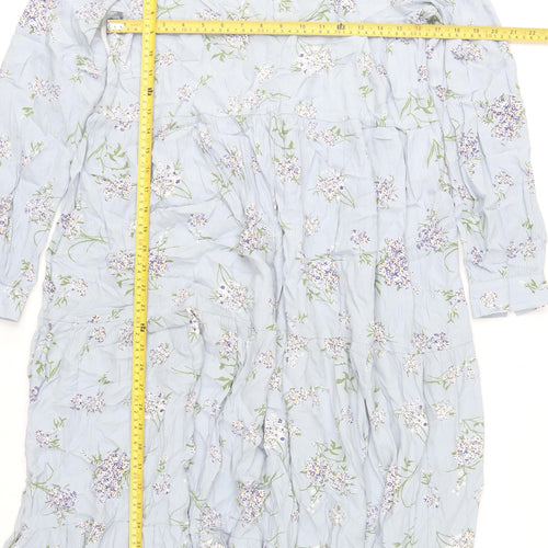 Pieces Womens Blue Floral Midi A-Line Dress Size M