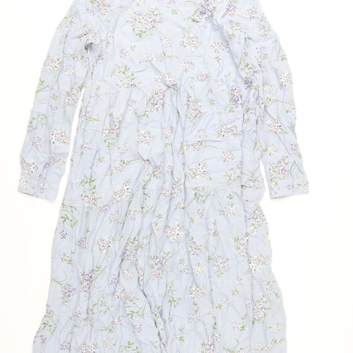 Pieces Womens Blue Floral Midi A-Line Dress Size M