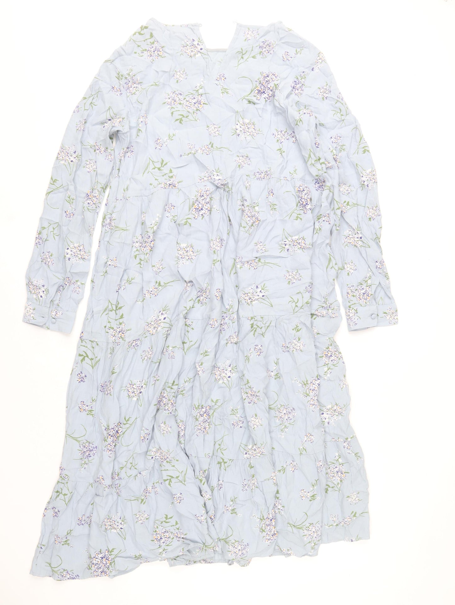 Pieces Womens Blue Floral Midi A-Line Dress Size M
