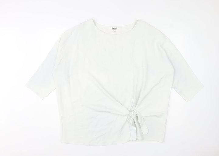 Studio 8 by Phase Eight White Tie Front Tunic Blouse Women Size 16 3/4 Sleeve