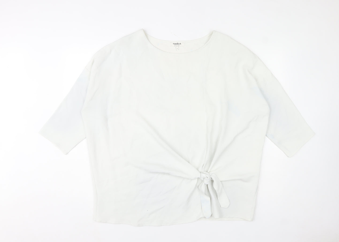 Studio 8 by Phase Eight White Tie Front Tunic Blouse Women Size 16 3/4 Sleeve