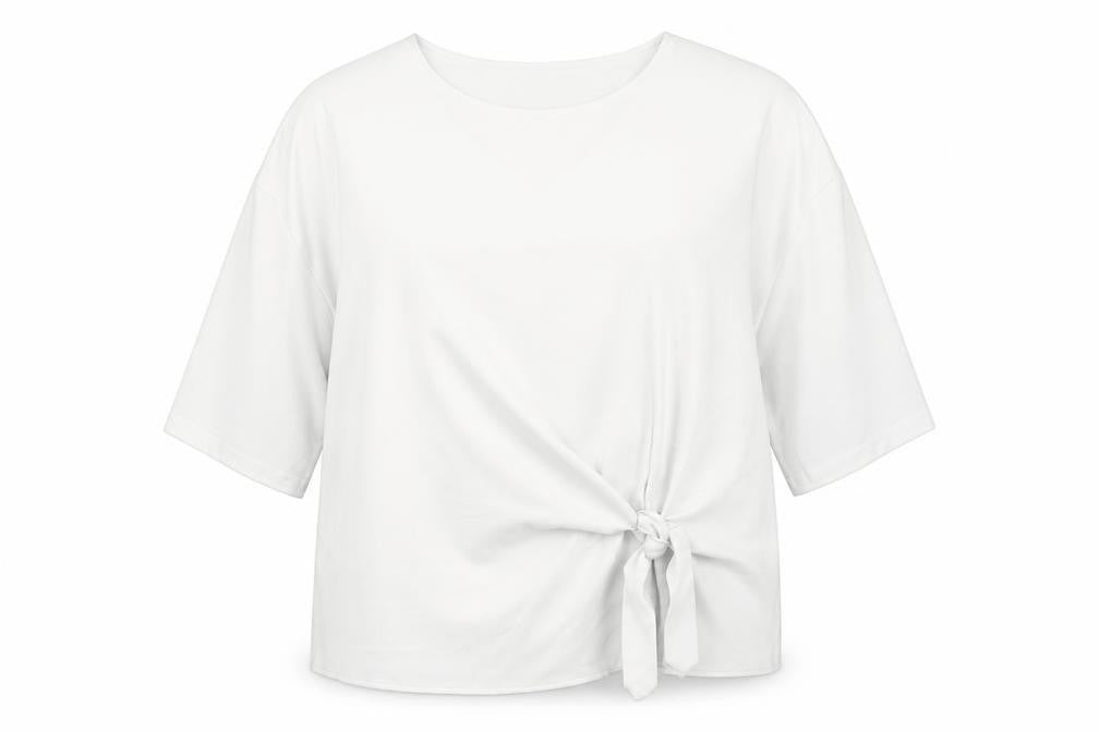 Front view of Studio 8 by Phase Eight White Tie Front Tunic Blouse Women, size 16, 3/4 Sleeve
