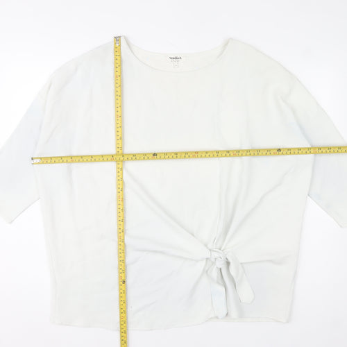 Studio 8 by Phase Eight White Tie Front Tunic Blouse Women Size 16 3/4 Sleeve