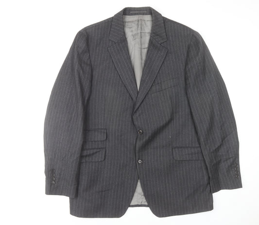 LINUS Mens Grey Pinstripe Wool Blazer Jacket Size 44 Regular Fit