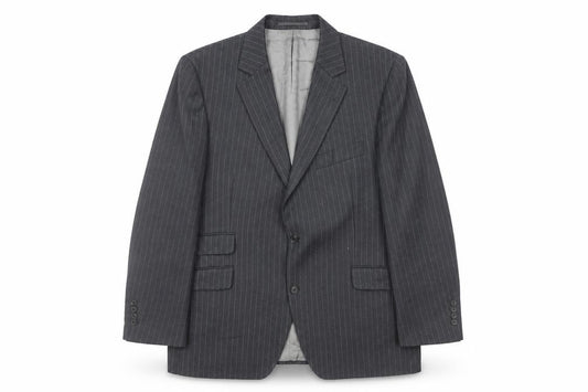 LINUS Mens Grey Pinstripe Wool Blazer Jacket Size 44 Regular Fit