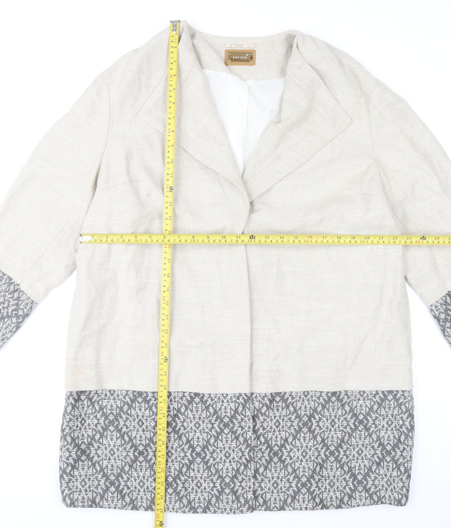 Marks and Spencer Women’s Beige Geometric Wool Blend Mid-Length Coat UK 20