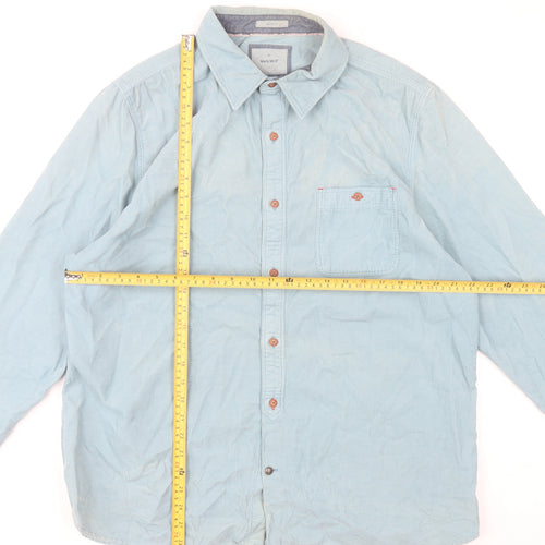White Stuff Men's Blue Cotton Classic Fit Long Sleeve Shirt XL