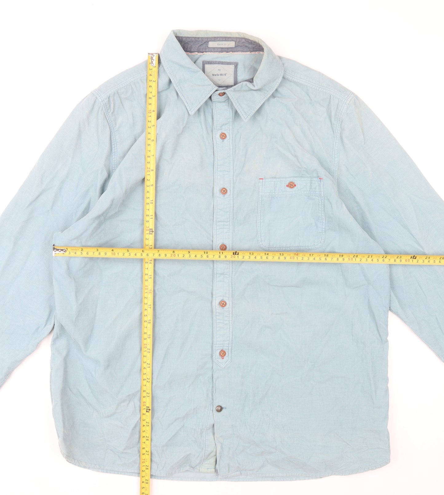 White Stuff Men's Blue Cotton Classic Fit Long Sleeve Shirt XL