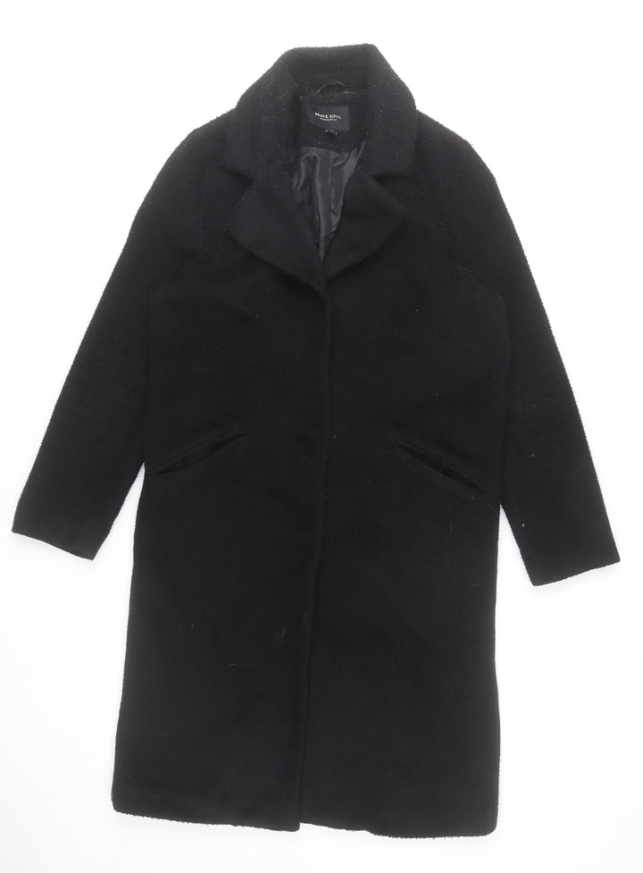Brave Soul Women's Black Long Overcoat Size 10 Classic Wool-Blend