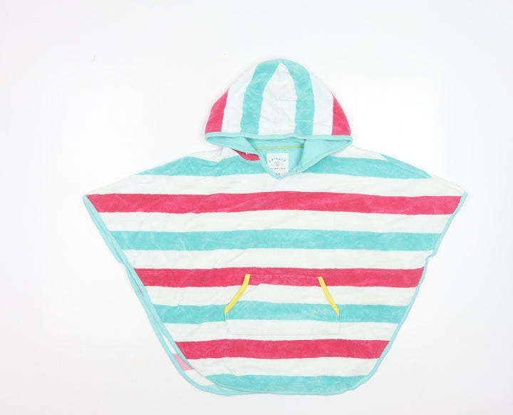 FatFace Girls Multicoloured Striped Hooded Towel Poncho 5-6 Years