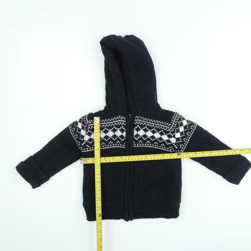 Mini Rebel Boys Black Fair Isle Hooded Knit Jacket 3 Years Lined Winter Zip Up