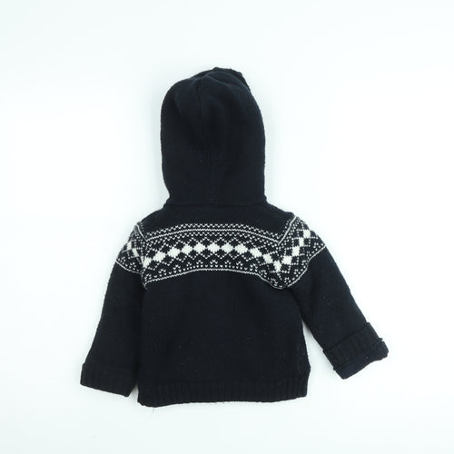 Mini Rebel Boys Black Fair Isle Hooded Knit Jacket 3 Years Lined Winter Zip Up