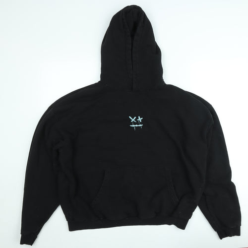 boohooMAN Mens Black XL Pullover Hoodie Embroidered Graphic Fleece