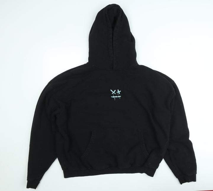 boohooMAN Mens Black XL Pullover Hoodie Embroidered Graphic Fleece