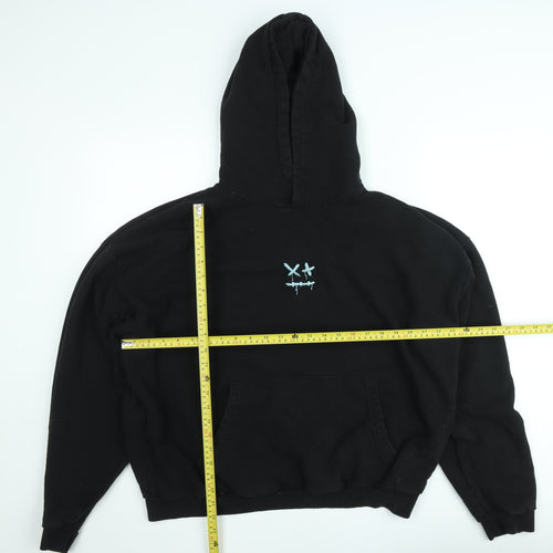 boohooMAN Mens Black XL Pullover Hoodie Embroidered Graphic Fleece