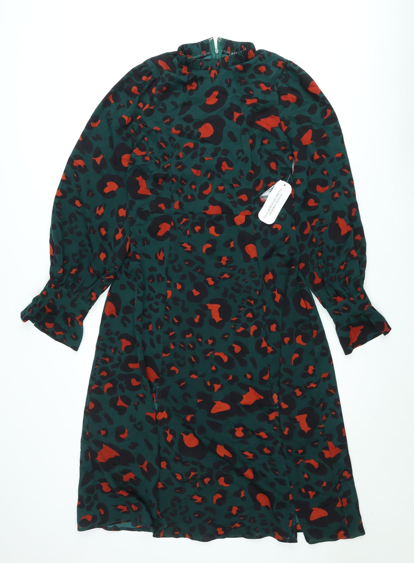 Girl In Mind Women's Green Animal Print Midi Dress Size 12