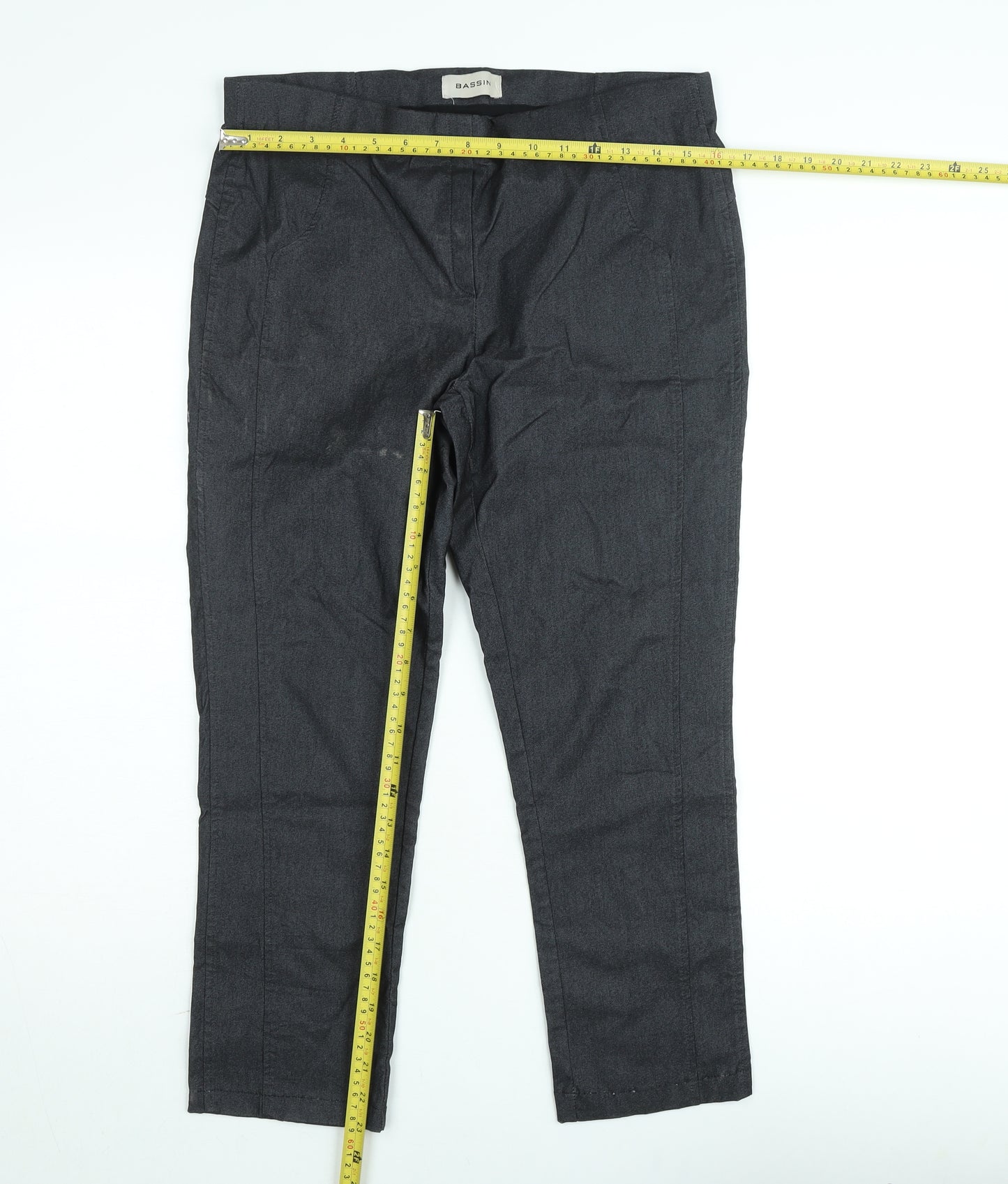 Bassin Women's Grey Cotton Stretch Straight Trousers Size 12