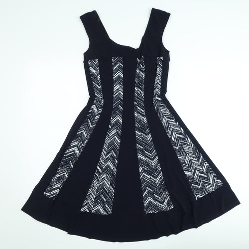 Connected Apparel Women's Black Chevron Fit & Flare Dress Size 6
