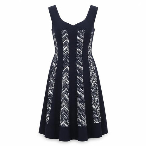 Connected Apparel Women's Black Chevron Fit & Flare Dress Size 6