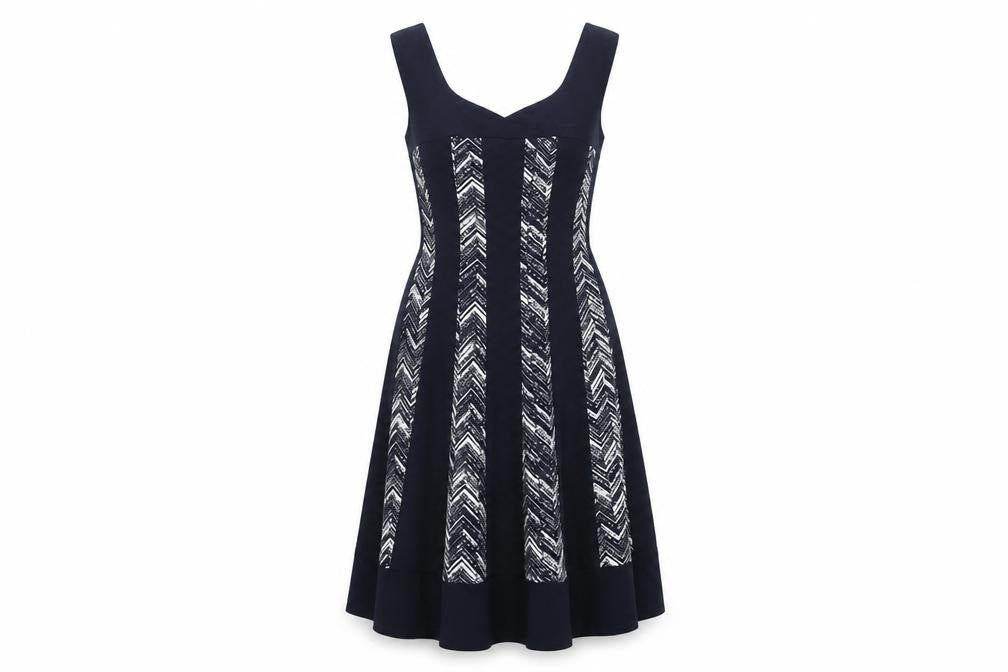 Connected Apparel Women's Black Chevron Fit & Flare Dress Size 6