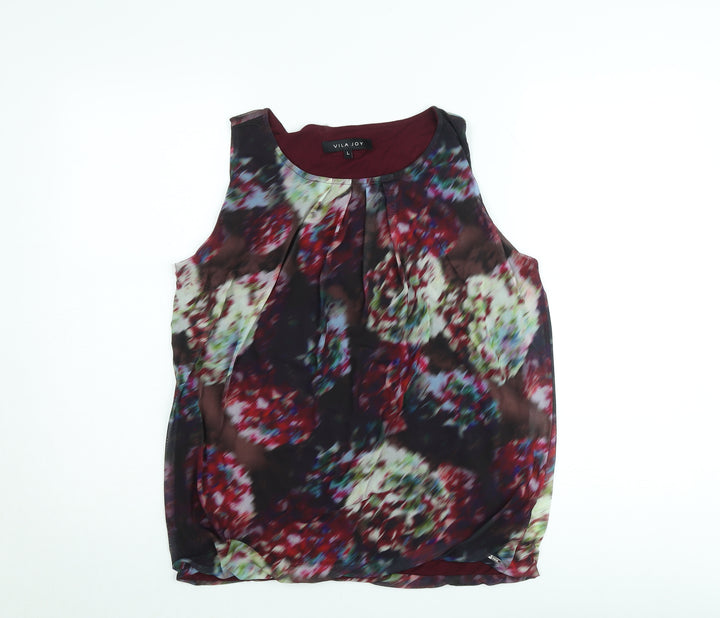 Vila Joy Women's Multicoloured Floral Chiffon Sleeveless Blouse L
